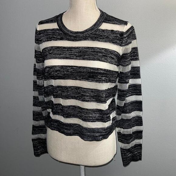 Guess Brand Striped Semi-sheer Metallic Shimmer Long Sleeve Top Size Large - Picture 2 of 8